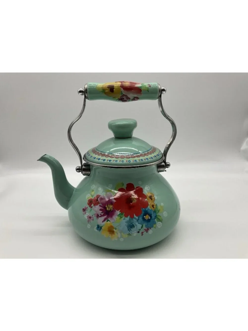 Pioneer Woman Breezy Blossom Cottage Tea Kettle Floral Enamel On Steel 1.9-Quart